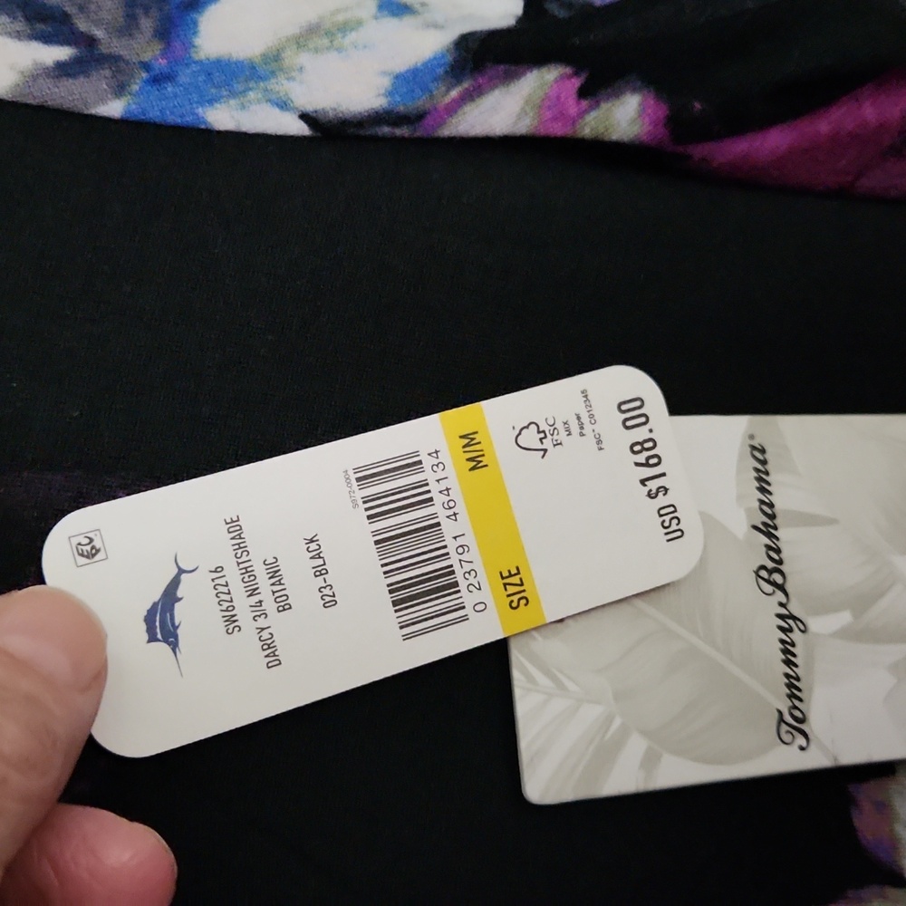 Tommy Bahama BRAND NEW! Black Floral Dress with A Ruffled Ending. - Picture 2 of 8